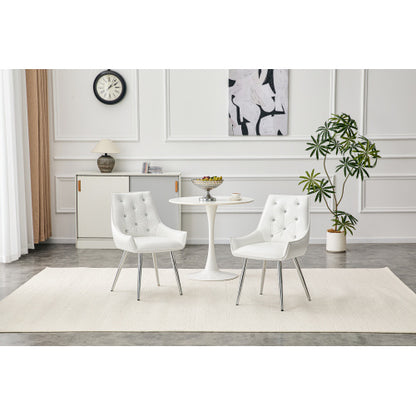 Set of 2 White Crocodile Pattern PU Dining Chairs, Diamond Tuft Chrome Metal Leg 400lbs Luxury Accent Chairs