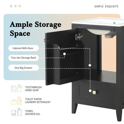 20" Bathroom Vanity with Sink, Bathroom Cabinet with Soft Closing Door, Storage Rack and A Drawer, Black