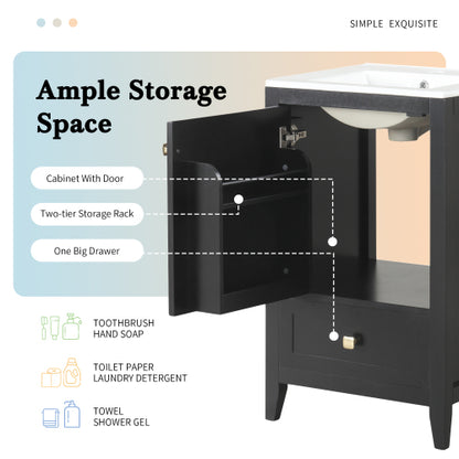 20" Bathroom Vanity with Sink, Bathroom Cabinet with Soft Closing Door, Storage Rack and A Drawer, Black