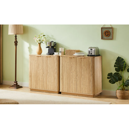 31.5'' Buffet Cabinet Sideboard with Curved Wave Design, Oak