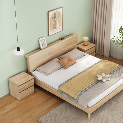 19.7inch Natural Wood Nightstand with 2 Drawers, Handle Free Bedroom Storage Side Table