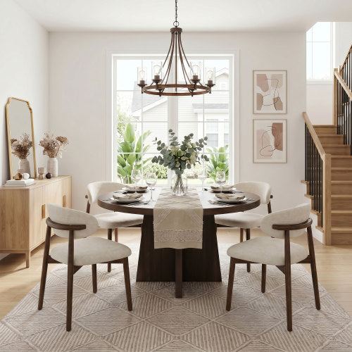 Farmhouse Chenille Dining Chairs with Solid Wood Legs, Set of 2, Beige