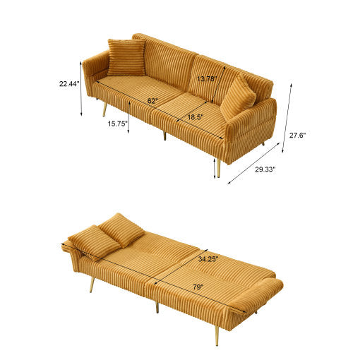 79-Inch Foldable Corduroy Double Sofa Bed with Foldable Armrests for Small Spaces