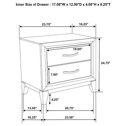 Grey Oak 2-Drawer Nightstand, Modern Bedside Table with Storage Drawers for Bedroom