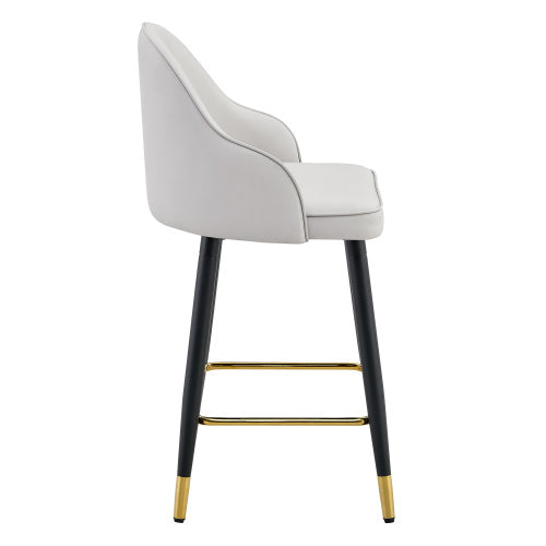 Set of 2  Light Gray PU Leather Bar Stools: 37.7inch High, 25inch Seat Height, Gold Accent Footrest, Ideal for Kitchen Island, Home Bar & Dining Area, Available in Black, White & Dark Gray Splicing Colors.