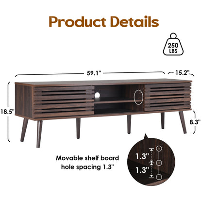 Mid-Century Fluted Wood TV Stand with Cable Management for TVs Up To 70 Inch Media Console