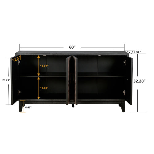 60 Inch American Country Retro Sideboard Four Convex Pattern Door Solid Wood Household Living Room Entrance Storage Cabinet