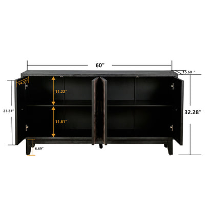60 Inch American Country Retro Sideboard Four Convex Pattern Door Solid Wood Household Living Room Entrance Storage Cabinet