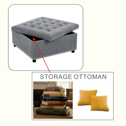 Storage Ottoman, Tufted Footstool, Nailhead Trim Ottoman, Square Storage Ottoman, Upholstered Coffee Table, Bedroom Storage, Living Room Accent, Light Gray Ottoman, Small Space Furniture, Home Decor.