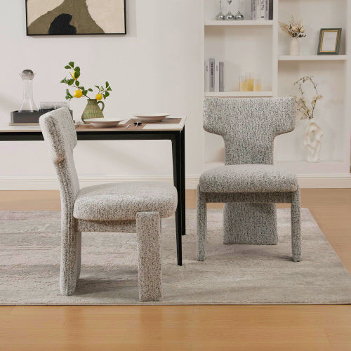 Curved Back Chenille Dining Chairs with Rubberwood Legs, Set of 2, White/Black