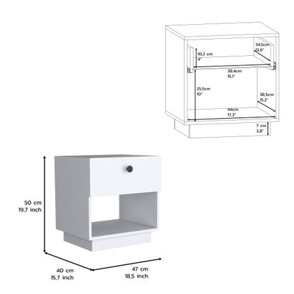 White Single Drawer Nightstand with Large Open Shelf