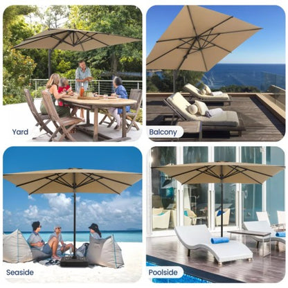10 Ft Khaki Square Large Cantilever Patio Umbrella with 360° Rotation & Tit Adjustment and Heavy Duty Offset Polyester Canopy Deck Umbrella without base.