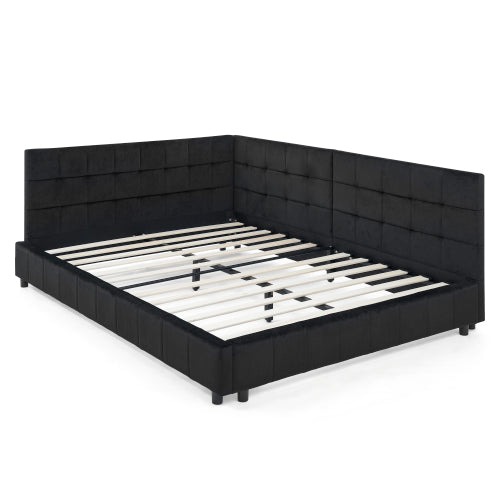 Full Size Upholstered Tufted  Bed Frame, Sofa Bed Frame with Comfortable Backrest and Armrests, Full Size Bed for Bedroom, Living Room,Velvet, Black(80.5inch *59inch *30.5inch )