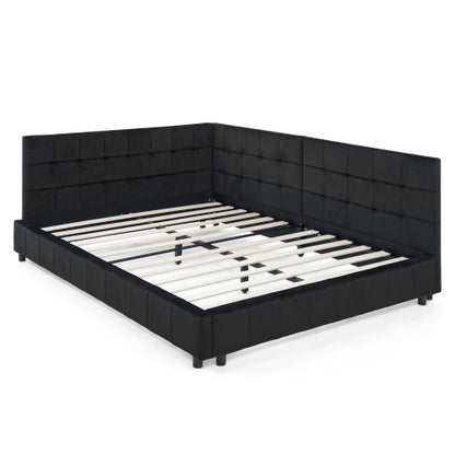 Full Size Upholstered Tufted  Bed Frame, Sofa Bed Frame with Comfortable Backrest and Armrests, Full Size Bed for Bedroom, Living Room,Velvet, Black(80.5inch *59inch *30.5inch )