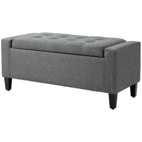 36.25 inch Gray Linen Tufted Storage Ottoman Bench, Lift Top Footrest, 330 LBS Rubberwood Leg End-of-Bed Stool