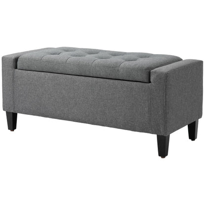 36.25 inch Gray Linen Tufted Storage Ottoman Bench, Lift Top Footrest, 330 LBS Rubberwood Leg End-of-Bed Stool