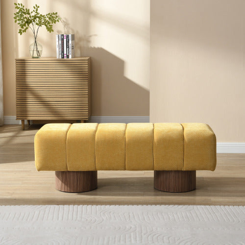 Upholstered Dining Bench for Dining Room, No-Assembly End of Bed Entryway Bench Ottoman for Bedroom Living Room, Yellow Chenille Fabric, 300 LBS Weight Capacity