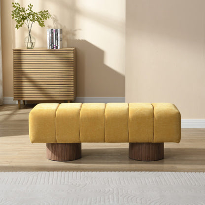 Upholstered Dining Bench for Dining Room, No-Assembly End of Bed Entryway Bench Ottoman for Bedroom Living Room, Yellow Chenille Fabric, 300 LBS Weight Capacity
