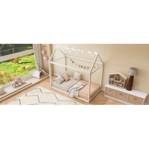 Twin Size Wooden House Bed, White