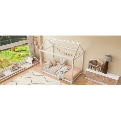 Twin Size Wooden House Bed, White