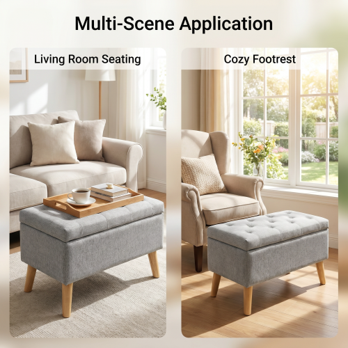 32 inch Upholstered Storage Ottoman Bench with Tray, Hidden Storage Footrest