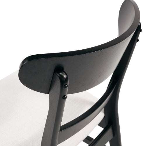 Set of 2 Mid-Century Dining Chairs, Black Rubberwood Splayed Legs with Light Beige Upholstered Cushion