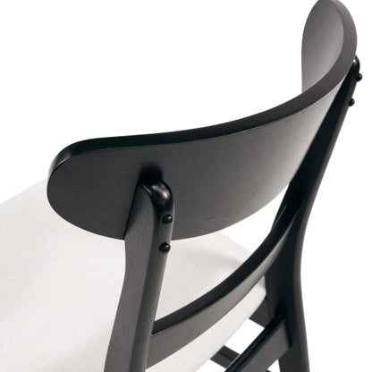 Set of 2 Mid-Century Dining Chairs, Black Rubberwood Splayed Legs with Light Beige Upholstered Cushion