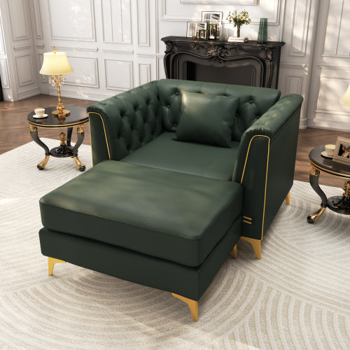 40.1 inch  Green Faux Leather Chesterfield Sofa ¨C 1-Seater with Ottoman
