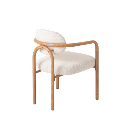 Dining Chairs Set of 2, Beige Upholstered Chairs with Maple Grain Metal Frame