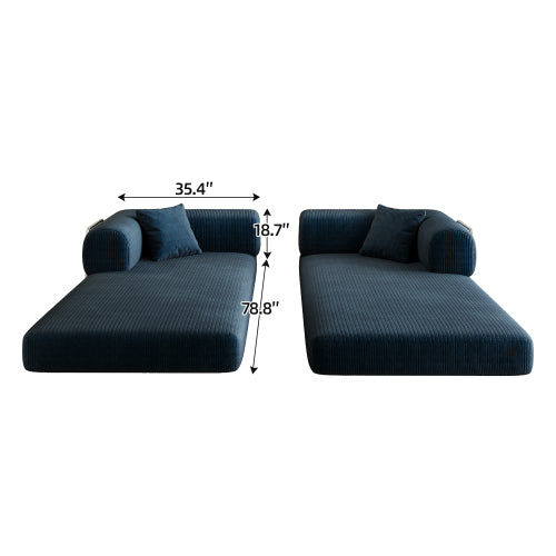 78.8 inch  Blue Boneless Corduroy Convertible Compressed Floor Sofa Bed, No Assembly