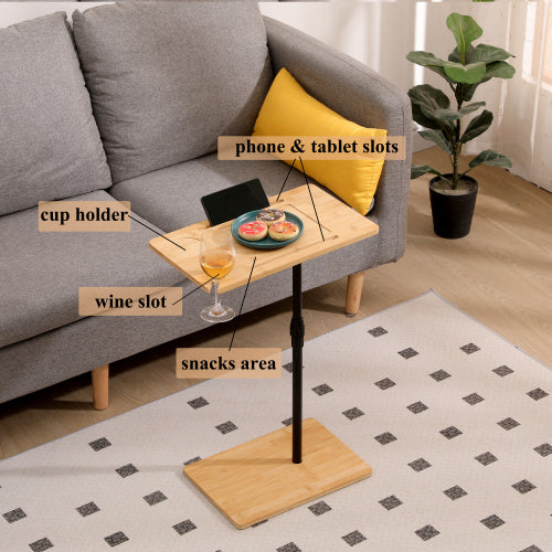Height Adjustable Bamboo C-Shaped 2-Tier Side Table