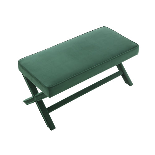 Comfort Double Bench Upholstered in Velvet Fabric,Stool with Stylish X-Crossed Legs,Comfort Cushion with piping,Velvet Green