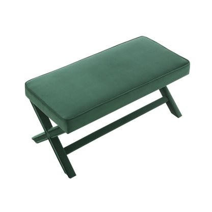 Comfort Double Bench Upholstered in Velvet Fabric,Stool with Stylish X-Crossed Legs,Comfort Cushion with piping,Velvet Green