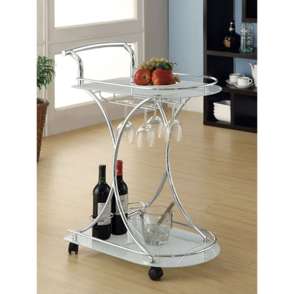 White 2-Tier Glass Shelf Metal Bar Cart