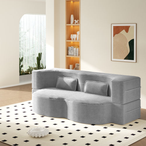 Light-Grey Twin-Size Corduroy Convertible Floor Sofa-Bed,2 Pillows