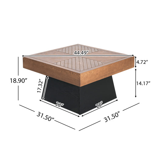 31.5inch  Square Mid-Century Coffee Table, Brown Wood-Grain Top & Black Base Farmhouse Center Table