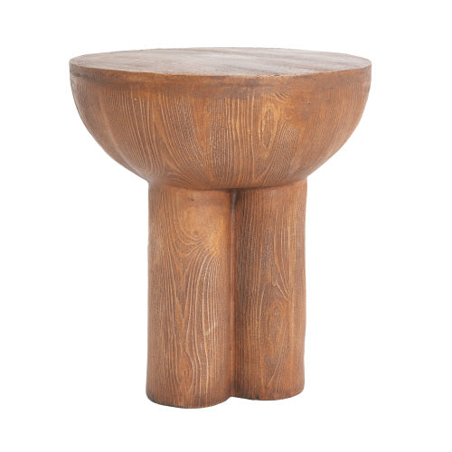 Iris Outdoor Patio Three-Legged Wood-Grain Round MGO Side Table, Brown