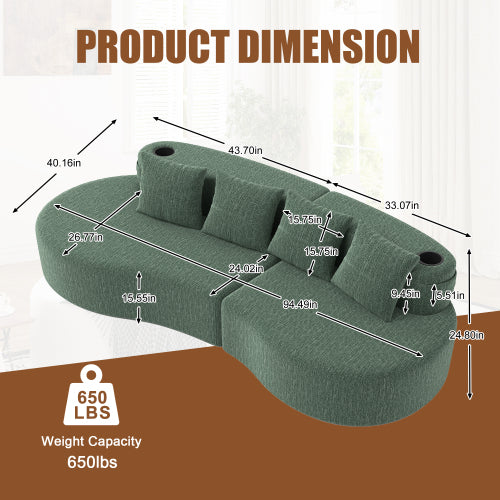 Modern Curved Sectional 3 Seat Minimalist Elegant Half Moon Sofa Compressed Modular Sectional Sofa for Living Room, Office, Apartment