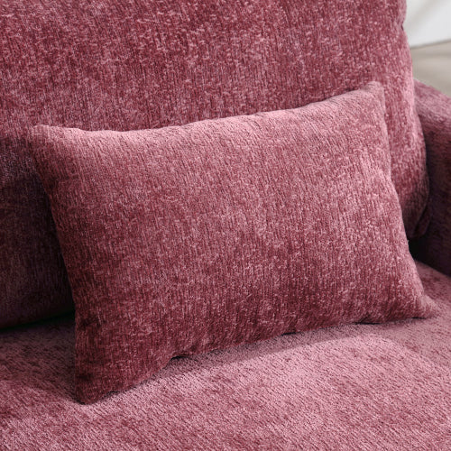 Mid-Century Modern Wine-Red Chenille 2-Seat Loveseat, Wood Legs