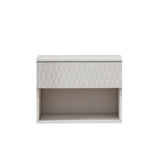 set of 2 nightstand with Modern Wall-Mounted Drawer Cabinet: Open Shelf, 3-Stage Rails, Carved Design, Anti-Wobble, DIY, for Bedroom/Living Room/Office