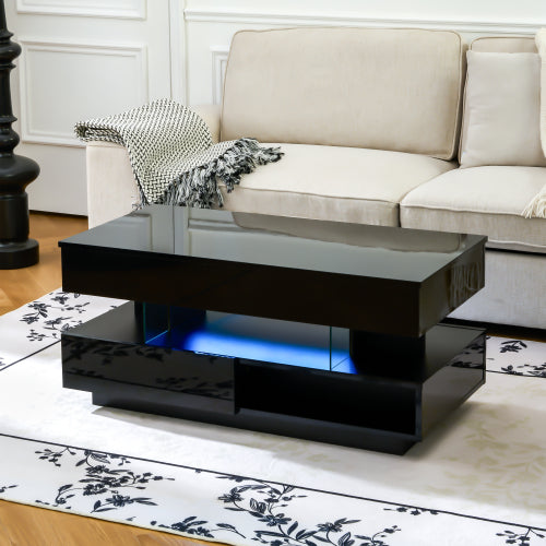 39.3inch  Lift Top Coffee Table with LED Lights, Black