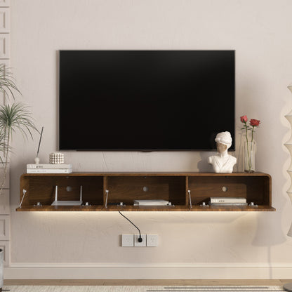 69 Inch Wall Mount Floating LED TV Stand 16 RGB Lights Thickened Board for 55-65 Inch TVs