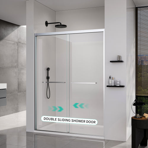 44-48*72 INCH Frame Double Sliding soft-close Shower Doors, Bathroom Sliding Shower Door, (6mm) Thick SGCC Tempered Glass Door For Bathroom Door ,Brushed Nickel