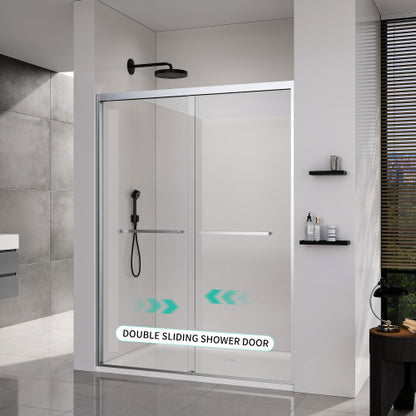 44-48*72 INCH Frame Double Sliding soft-close Shower Doors, Bathroom Sliding Shower Door, (6mm) Thick SGCC Tempered Glass Door For Bathroom Door ,Brushed Nickel