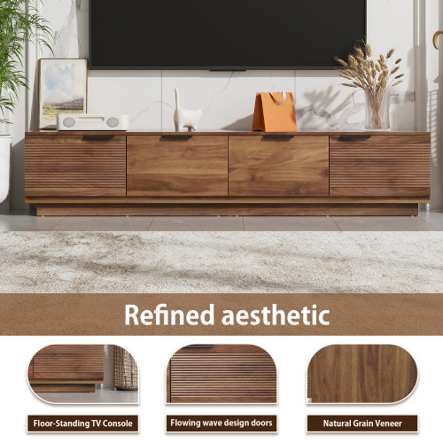 78.7 inch Walnut Mixed Slat Flat Panel Legless TV Stand Full Closed Media Console Fits Up To 85 inch TV