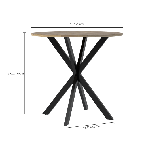 31.5 Inch Round Dining Table with MDF Top and Metal Legs