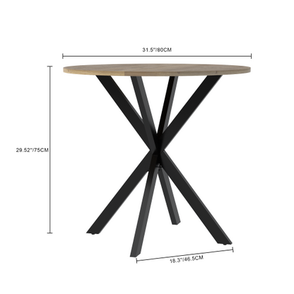 31.5 Inch Round Dining Table with MDF Top and Metal Legs