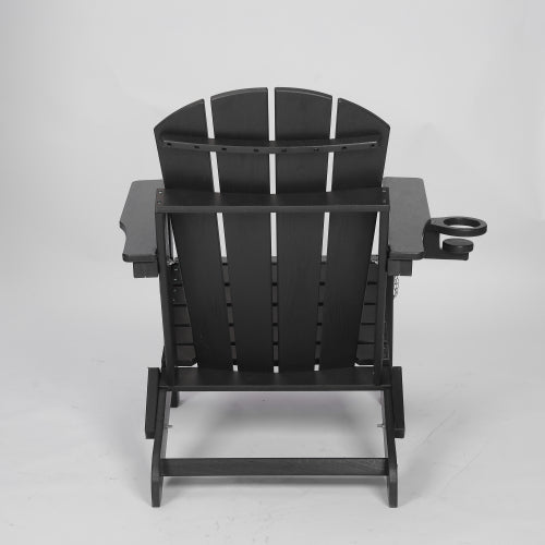 HDPE Folding  Chair with Dual Cup Holder - Composite  Chair with Wood Texture- Black