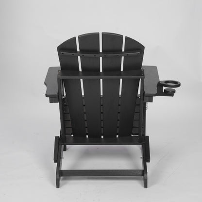 HDPE Folding  Chair with Dual Cup Holder - Composite  Chair with Wood Texture- Black