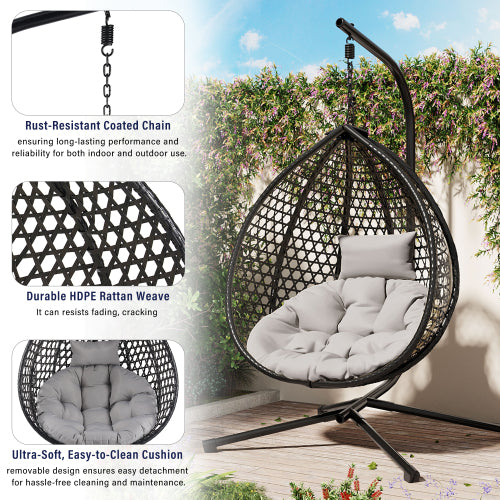 U_STYLE Sturdy Hammock Chair with Stand,Durable Hanging Egg Chair with Rattan Weaving